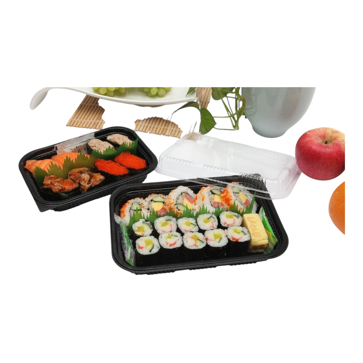 Black Sushi Container Base & Lid 186mmx127mm