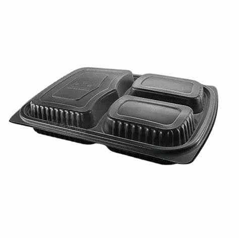 Somoplast Black 3 Compartment Microwavable Container